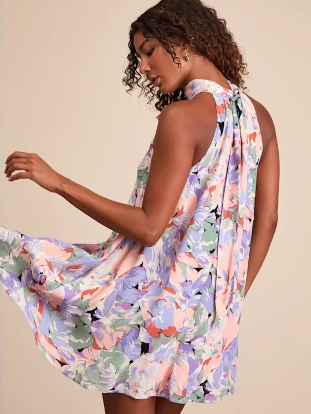 Lulus Tied Back To You Lavender Multi Floral Print Mini Shift Dress - Picture 8 of 16